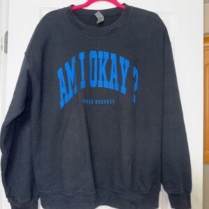 Megan Moroney Am I Okay? Gildan Black Sweatshirt with Bright Blue Graphic